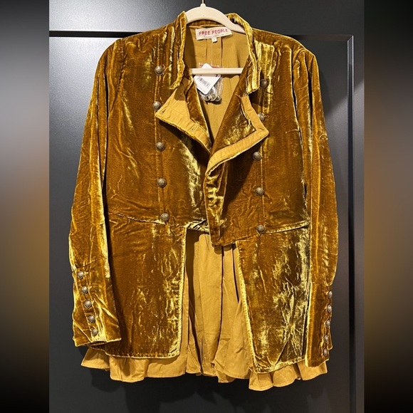 Free People Faye Velvet Moto Jacket Gold Mustard S | BNWT $228 - Picture 2 of 8